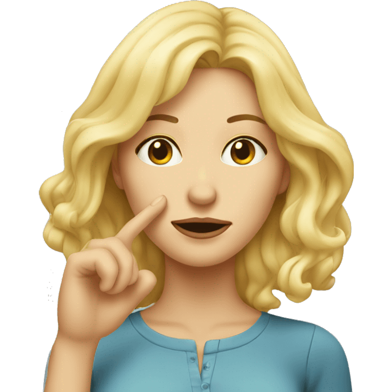 Blond woman from face, levitating fingers touching her nose emoji