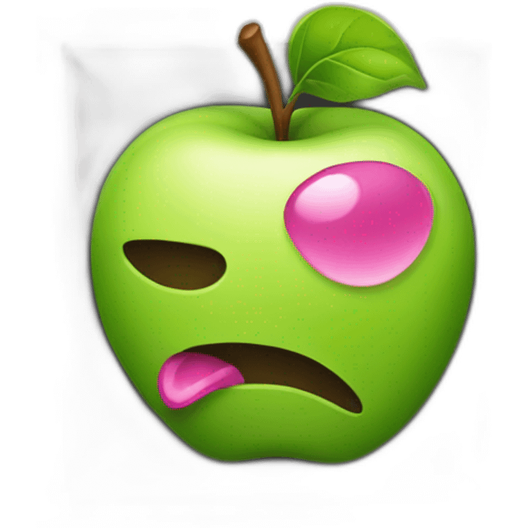 Green-apple-with-the-pink-work-looking-out emoji