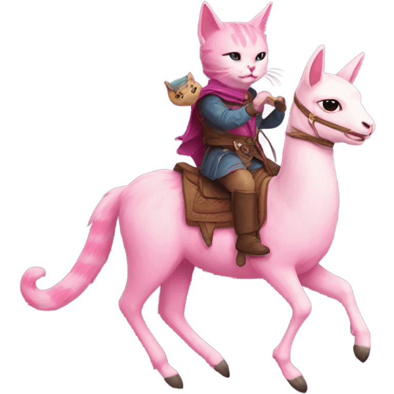 Pink cat riding a llama in dnd emoji