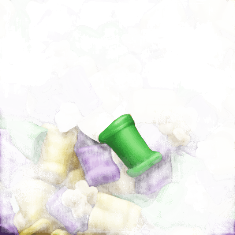 Realistic tub of purple,green,and yellow mixed popcorn pieces together.  emoji