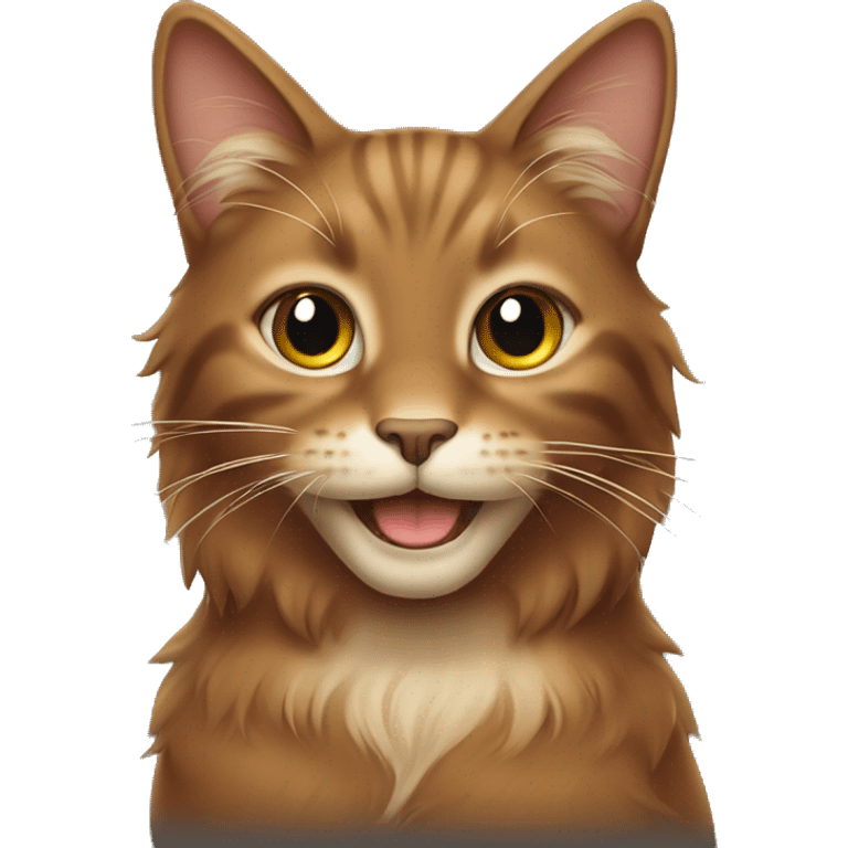 Brown long haired cat smiling emoji