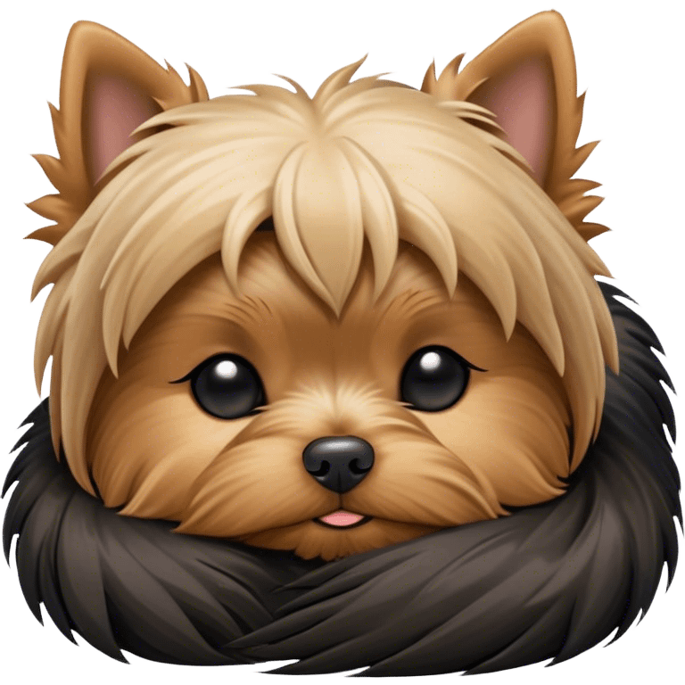 Meme-Worthy Cute Sleeping Yorkshire Terrier Portrait Emoji, Head resting gently with a peaceful, contented expression and softly closed, dreamy eyes, featuring a well-groomed, silky fur in rich hues, simplified yet irresistibly endearing, highly detailed, glowing with a gentle, drowsy radiance, high shine, exuding relaxed, heart-melting charm, styled with a soft glowing outline, capturing the essence of a sleeping Yorkshire Terrier that looks as if it could drift off into a sweet, meme-worthy slumber! emoji