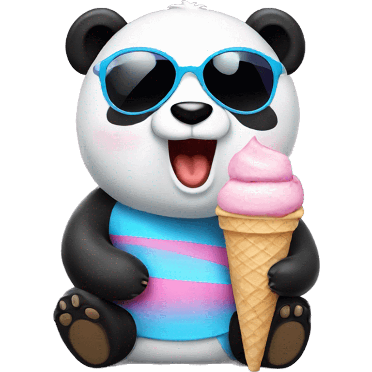 Panda eating ice cream with sunglasses  emoji