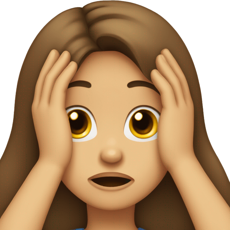 Brown haired girl facepalm with hands on face emoji