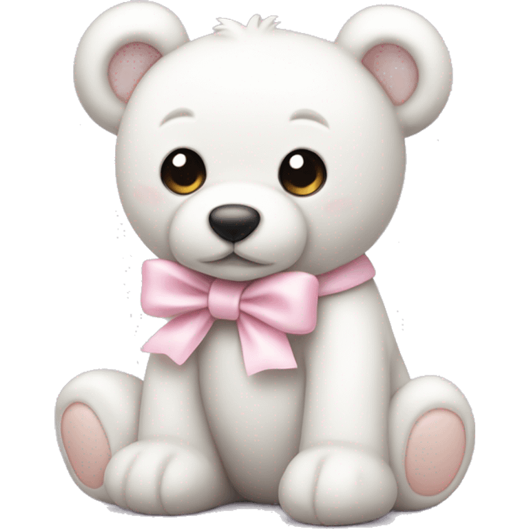 White teddy bear with light pink bow on the ear emoji