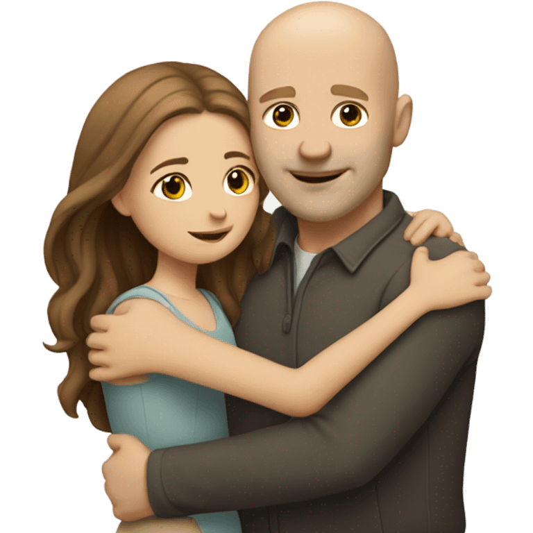 Bald white guy hugging girl with long brown hair emoji