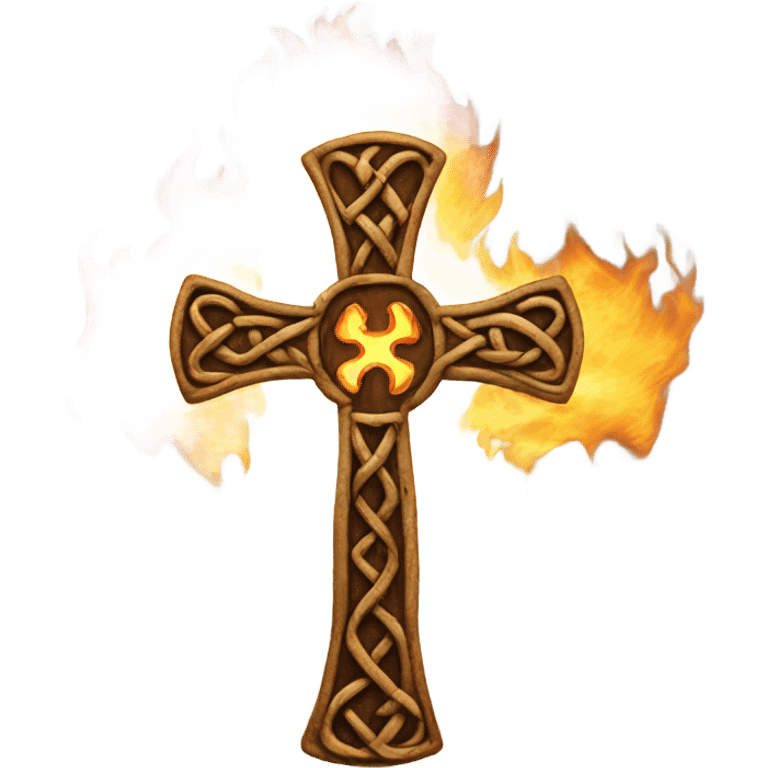 Celtic cross surrounded by the earth on fire  emoji