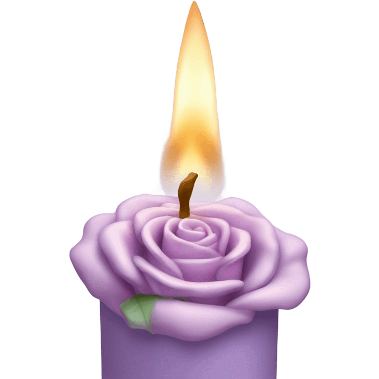 A soft lilac candle with a delicate pink wax rose on top, placed beside an old poetry book. emoji