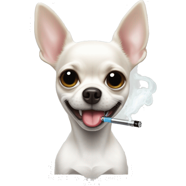 A white chihuahua holding a vape in mouth emoji