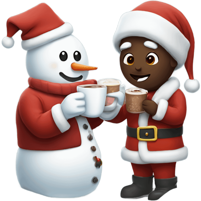 Snowman drinking hot chocolate with Santa  emoji