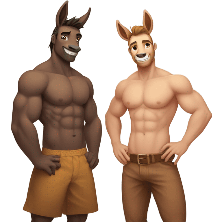 Donkey, shirtless, anthro, male, muscular, couple, abs emoji