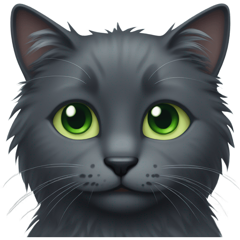 Dark grey fluffy cat with green eyes emoji