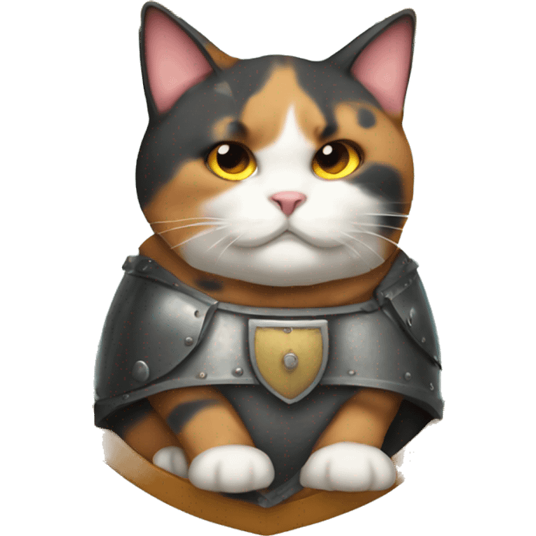 Fat calico cat with a shield  emoji