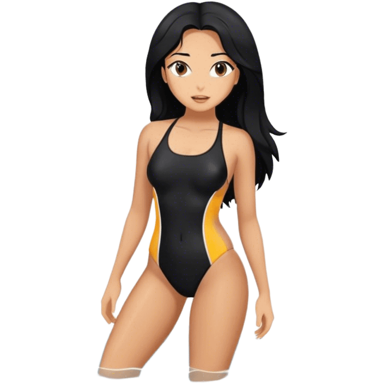 hot woman in black  swimming suit blond skin black long hair full body  emoji