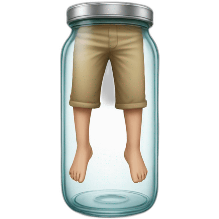 an empty glass jar squeezed in-between two human legs emoji