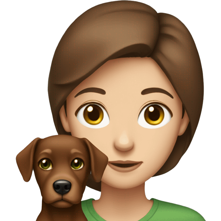 Brown haired green eyed woman with brown dog emoji