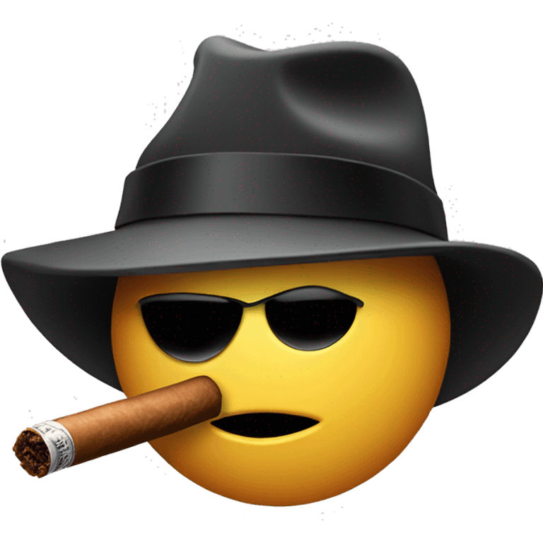 The face has a fedora hat on and the emoji has a cigar in its mouth. mafia emoji emoji