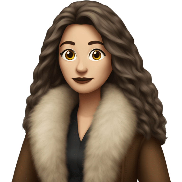 Beautiful Woman Realistic long hair brunette Mob wife big brown fur coat  emoji