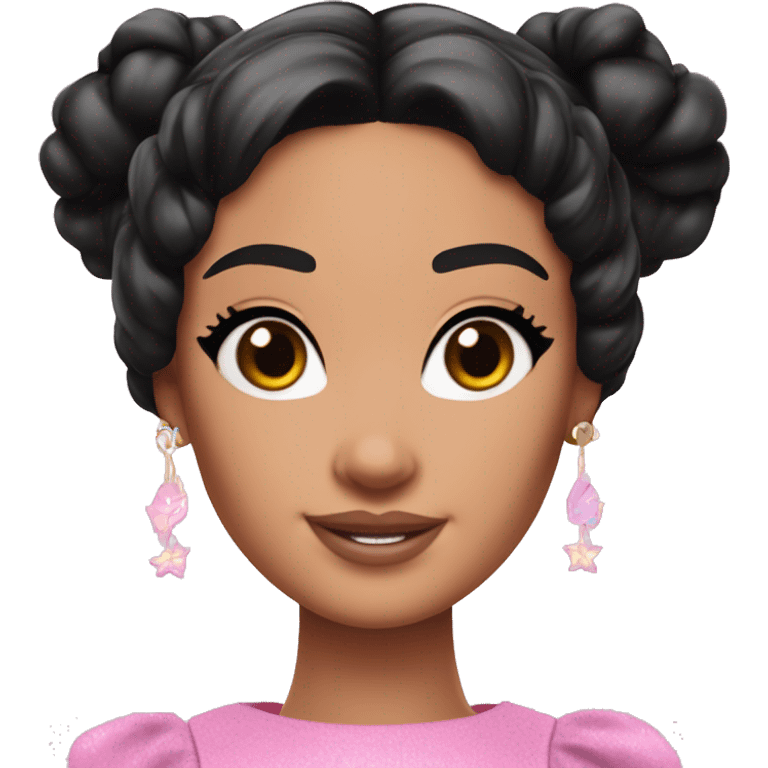 Attractive Barbie perfect face tan fairy princess short black hair half up half down with space buns on top emoji