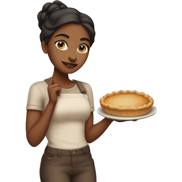 Sassy Brown girl holding a pie emoji