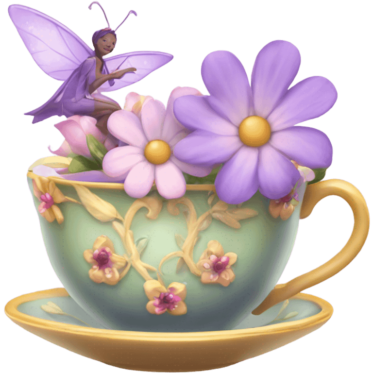 Fairy magic tea cup with flowers emoji