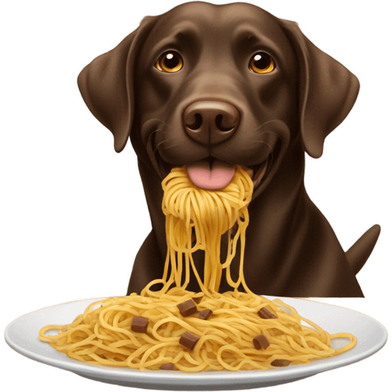 chocolate lab dog eating spaghetti  emoji