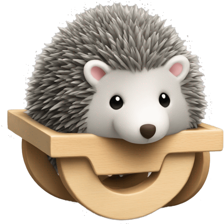 grey hedgehog plush on Wood wheels for baby emoji