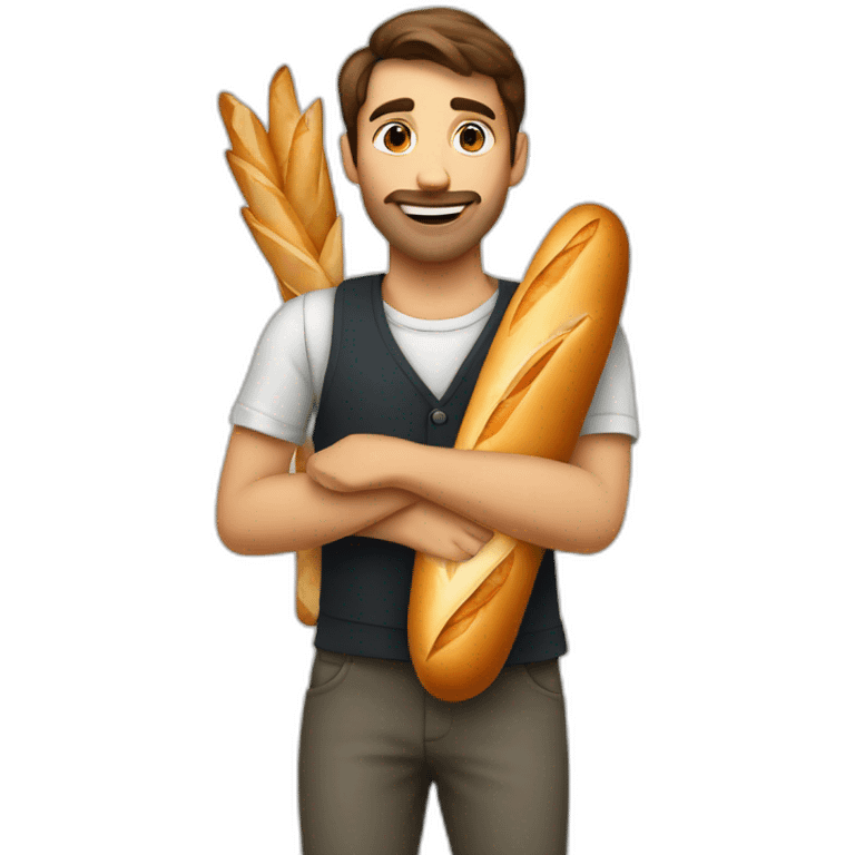 A youg french man holding a baguette under his shouler emoji