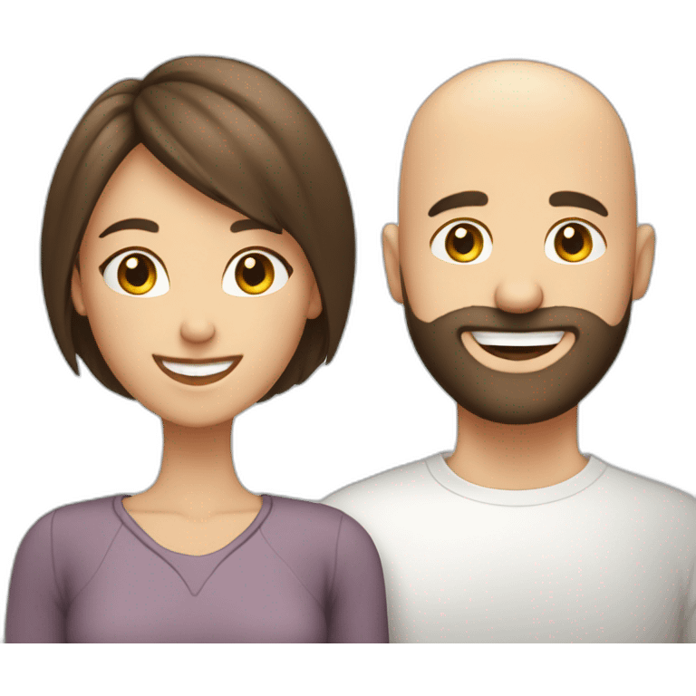 Happy-secret-couple-bald-guy-with-beard-with-shorthaired-brunette-girl emoji