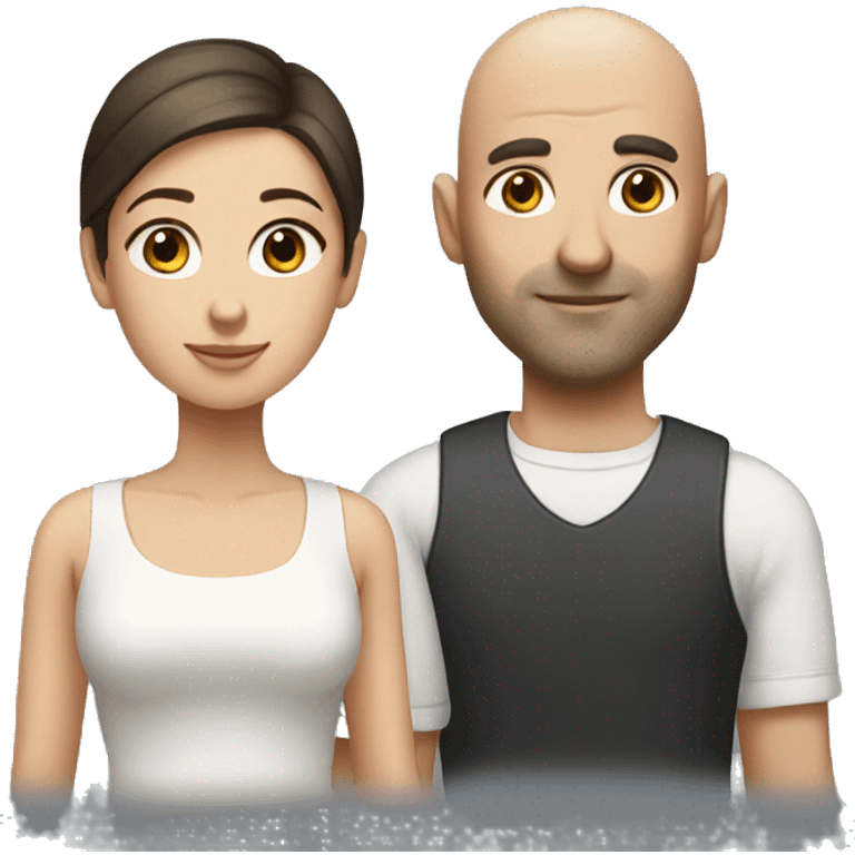 Bald guy and girl with dark brown hair emoji