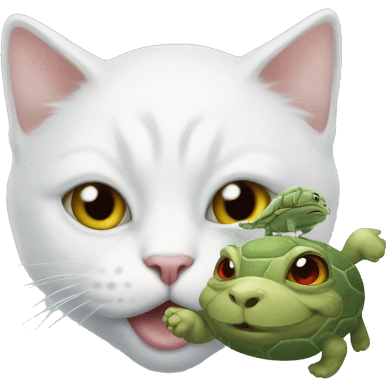 White cat with a turtle in his mouth emoji