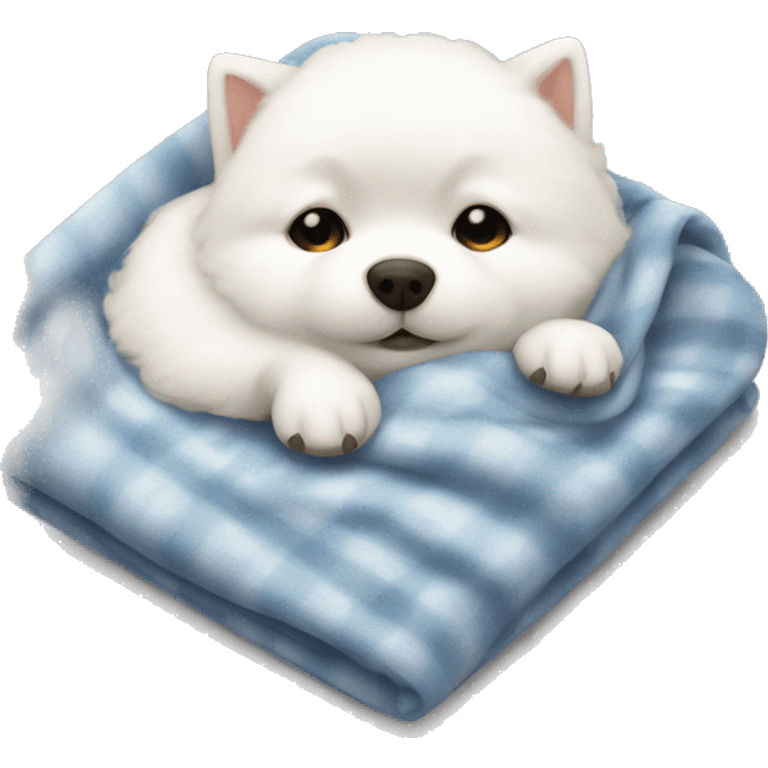 white spitz sleeping in a blanket emoji