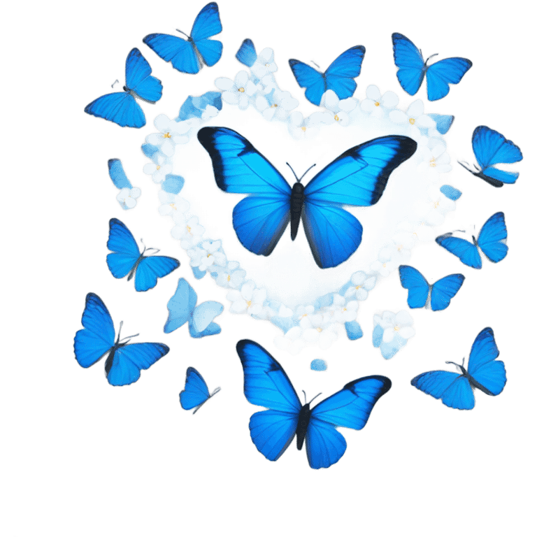 White heart emoji with some blue butterflies turning around it  emoji