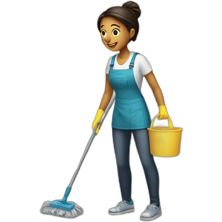 A woman cleaning a hostel dorm emoji