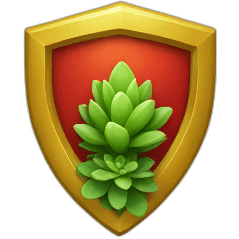 a ring of shrubbery with a golden bordered red shield which has a succulent inside it emoji