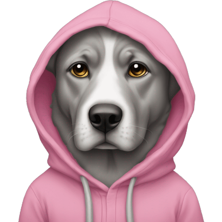 sad grey stafford with pink hoodie emoji