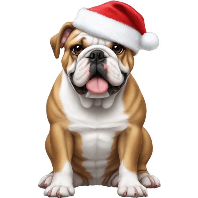 English bulldog with a Santa hat emoji