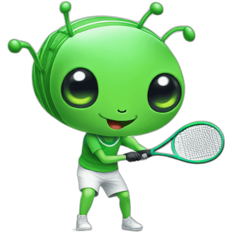 Green cute kawaii bug playing tennis emoji