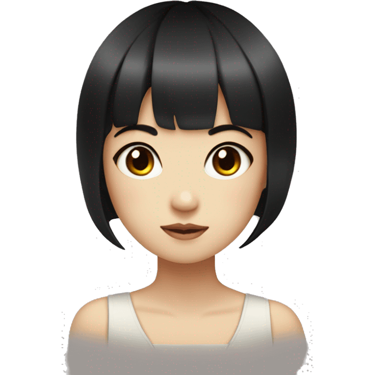 Asian girl black hair dark brown eyes hime cut bangs emoji