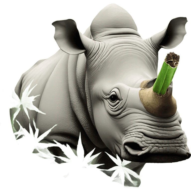 White rhino smoking hemp in bush emoji