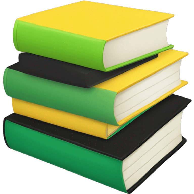 stack of books, one book is green, one yellow, and one black emoji