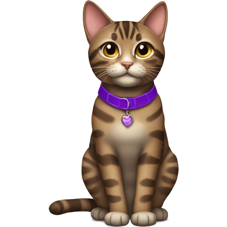 brown tabby girl cat with purple collar emoji