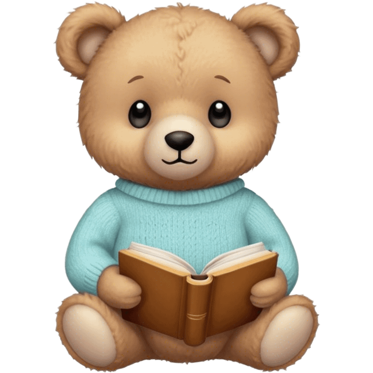 Cute teddy bear with a pastel sweater reading a book  emoji