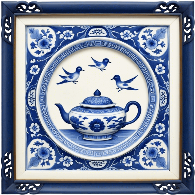 Cinematic Realistic image of exquisite blue and white porcelain, rendered with delicate, intricate patterns and fine textures, showcased against a classic Chinese backdrop with soft, refined lighting emoji