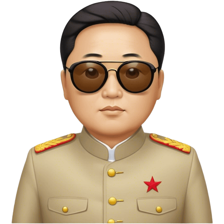 Middle aged comrade Kim Jung Il wearing mao suit and large sunglasses emoji