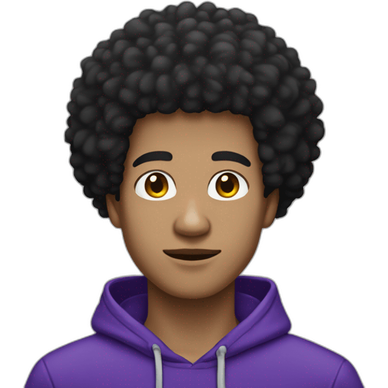 light skin tone guy with a purple hoodie and a big black afro emoji