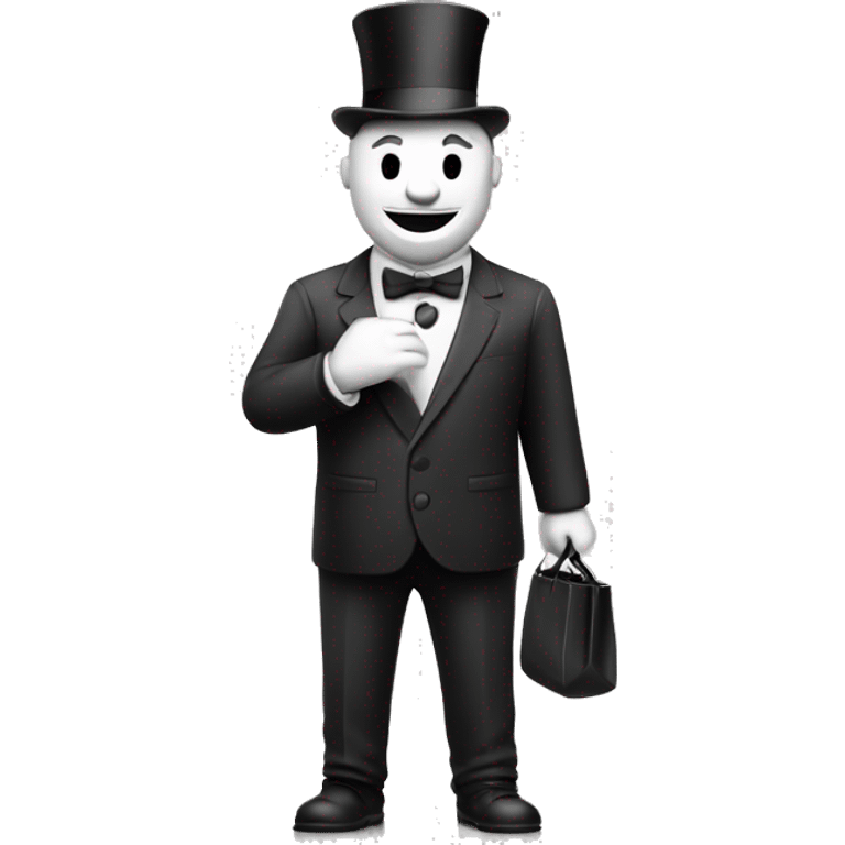 A monopoly man holding a money bag black and white style emoji