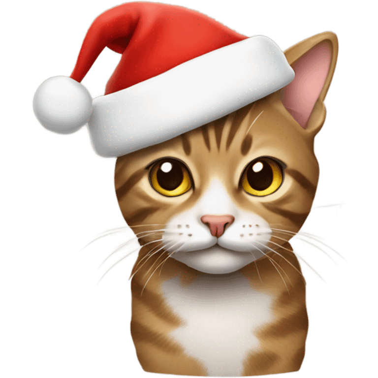 Tabby cat wearing a Santa hat emoji