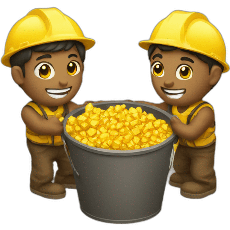 gold workers holding bucket full of gold nuggets emoji