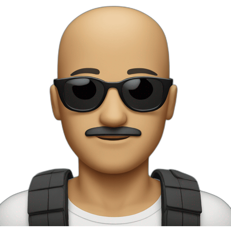 shaved head man with black solar glasses and short mustache emoji